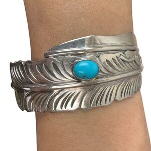 Vintage Navajo Turquoise Sterling Silver Cuff Bracelet by Ben Begaye Signed